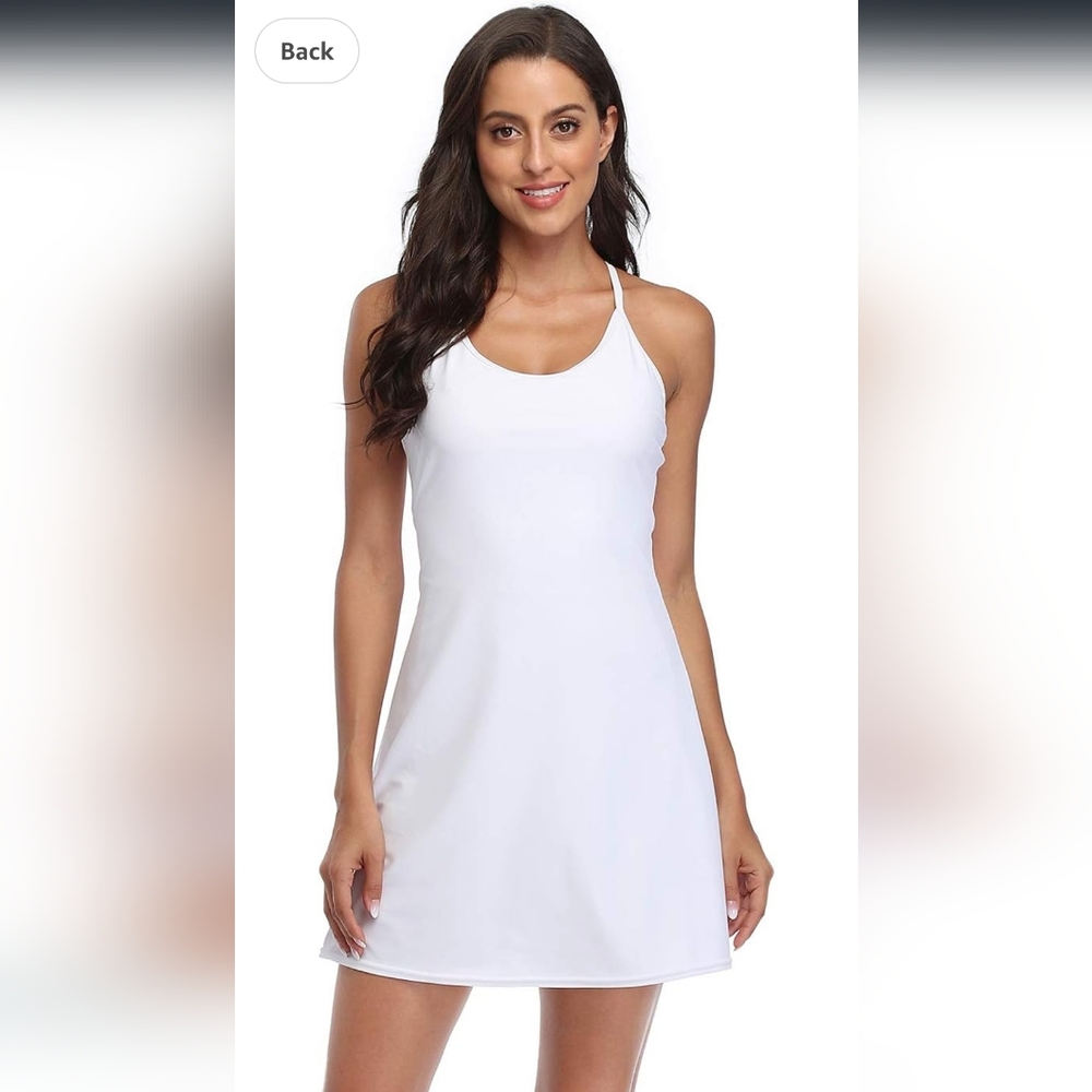 HDE Womens Racerback Athletic Dress w/ Built-in Shorts, XL, White